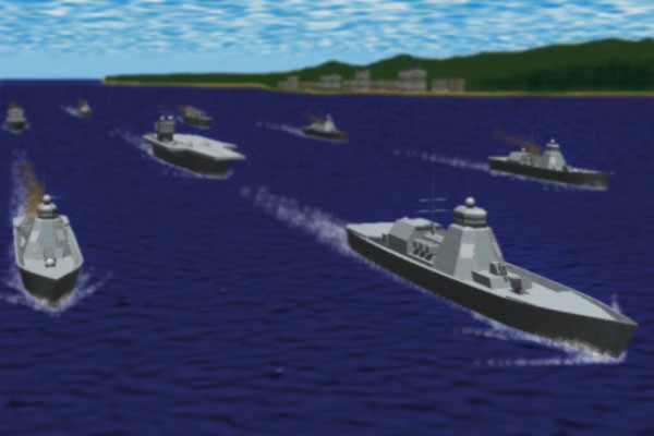 アーク級戦艦（右手前）